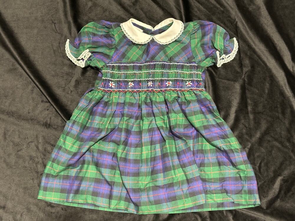 Green Blue Plaid Smocked Toddler Dress Size 4 by Princess Anne ~ 260825-WH 1252